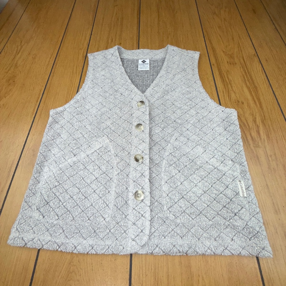 Columbia Sportswear Vest Vintage Gray Quilted‎ Fleece Full Button M Made in USA